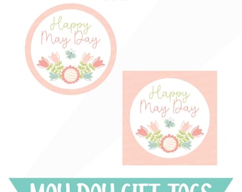 May Day Basket Tag, Printable Floral Gift Tag (PDF)