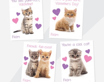 Editable Kitten Valentines: Printable Classroom Cards (PDF)