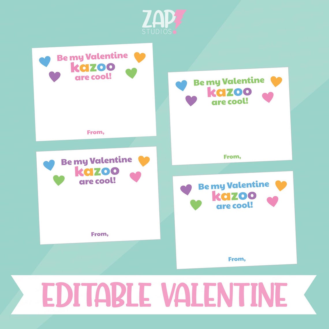 Kazoo Flash Card.pdf Editable Kazoo Valentines: Printable Candy Free Classroom Cards - Etsy