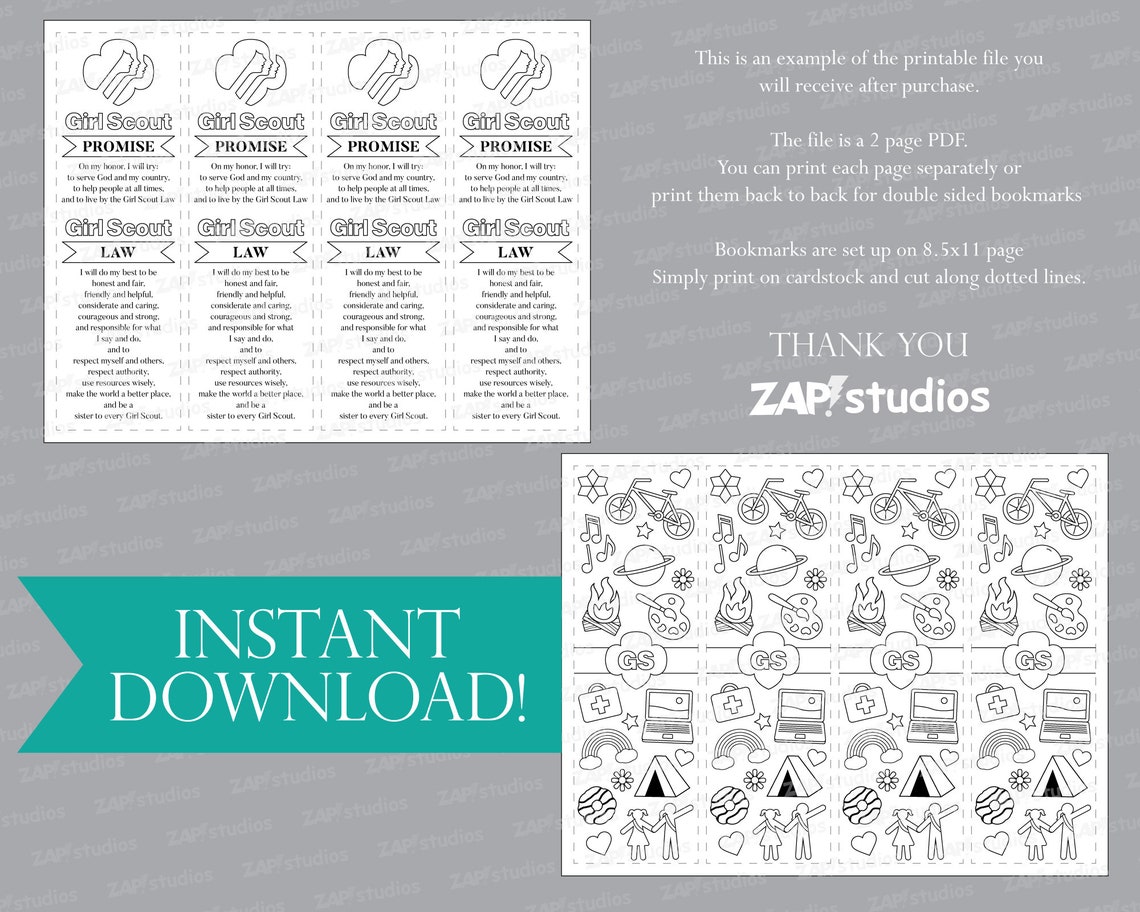 Girl Scout Promise and Law Bookmark Printable Girl Scout | Etsy