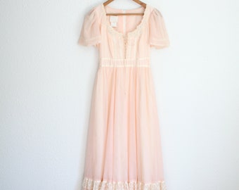 vintage 80s gunne sax peachy pink cream  lace  corset dress #0659