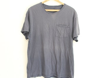 vintage 80s faded  navy blue  pocket  t shirt #0688