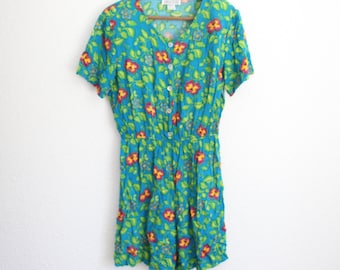 vintage 90s turquoise floral romper shorts set  #0723