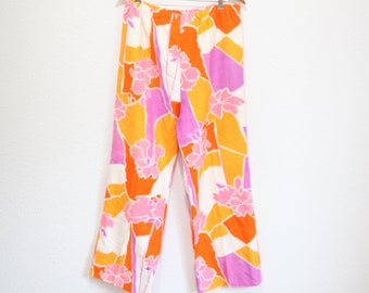 vintage 60s pink & orange retro print wide pants #0496