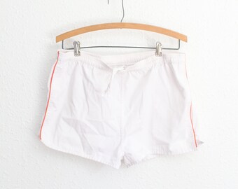 vintage 1980s  white red stripe drawstring short shorts #0634