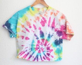 vintage 90s rainbow cropped tie dye crop t shirt #0424