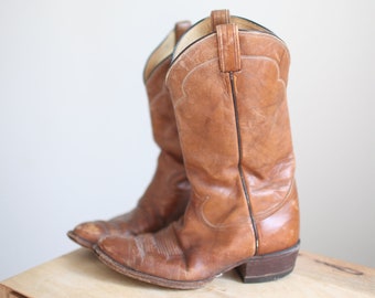 vintage 70s tony llama tan brown  leather cowboy boots mens 10