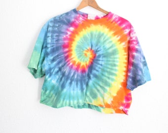 vintage cropped rainbow tie dye a crop t shirt #095