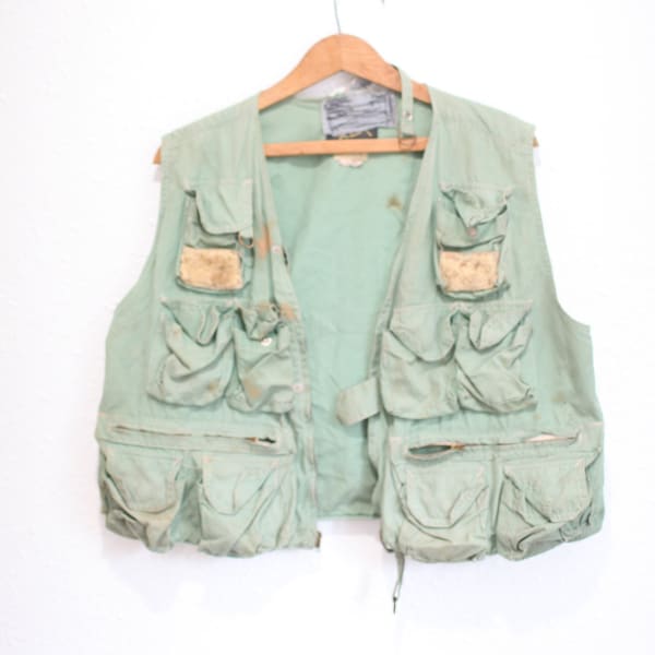 vintage 50s eddie bauer seattle green fishing  vest #0106