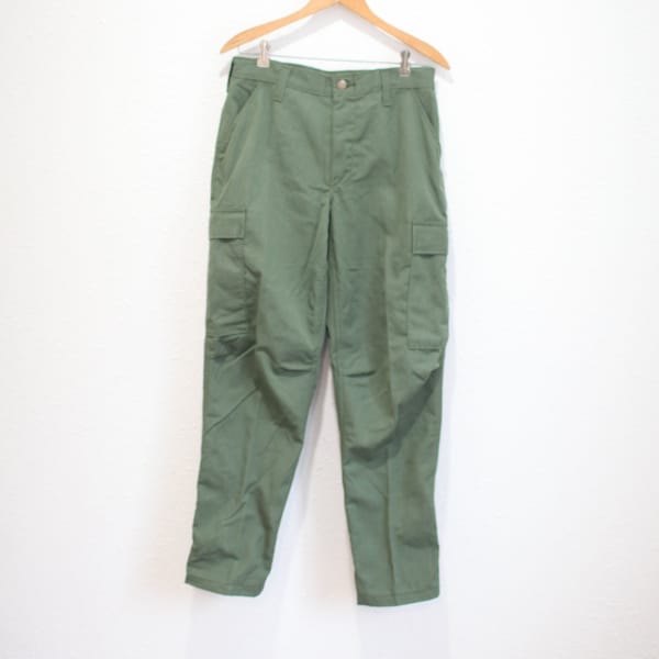 vintage 70s olive green utility cargo trouser pants  26-30 #0407