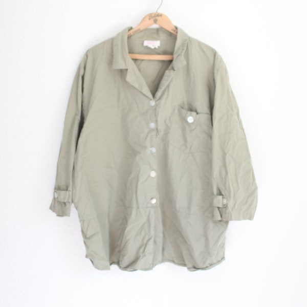 vintage 90s olive grenn oversized chambray button up top  #0586