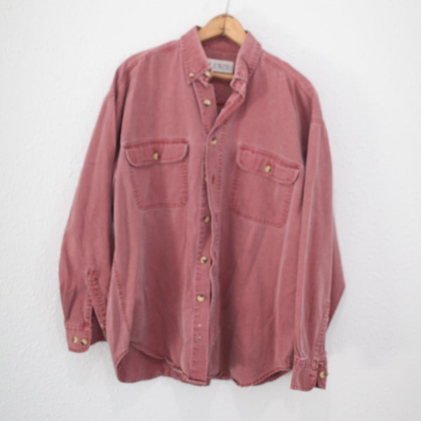 vintage 80s oversized faded maroon chambray  button shirt #0417