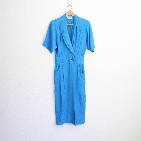 vintage 80's turquoise drapey dress #0548