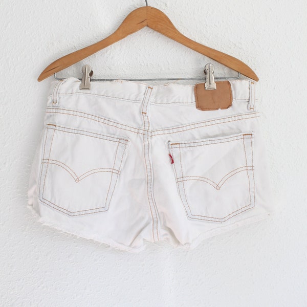 vintage 90's levis distressed white cut off jean shorts 34 #08