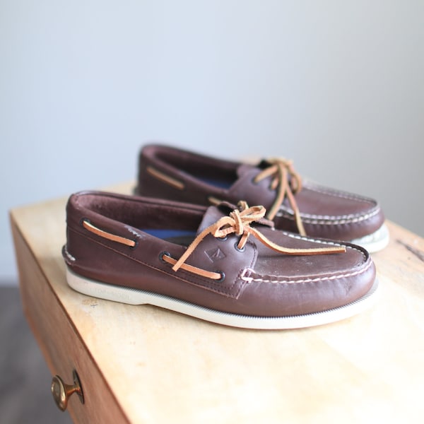 vintage 90s sperry brown  leather oxfords boat shoes mens 9.5