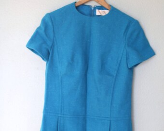 vintage pendelton 1960s turquoise shift dress with pockets