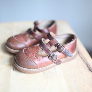 vintage 70s brown leather mary janes toddler baby girls shoes 5.5