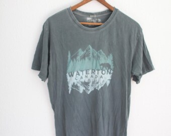 vintage waterton canada distressed faded green t shirt M #0466