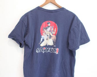 vintage y2k 2000 saiyuki anime japanese manga blue t shirt L #0247