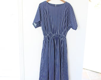 blue and white striped cotton dress