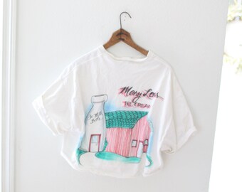 vintage mary lous ice cream spokane distressed faded black cropped top t shirt #186