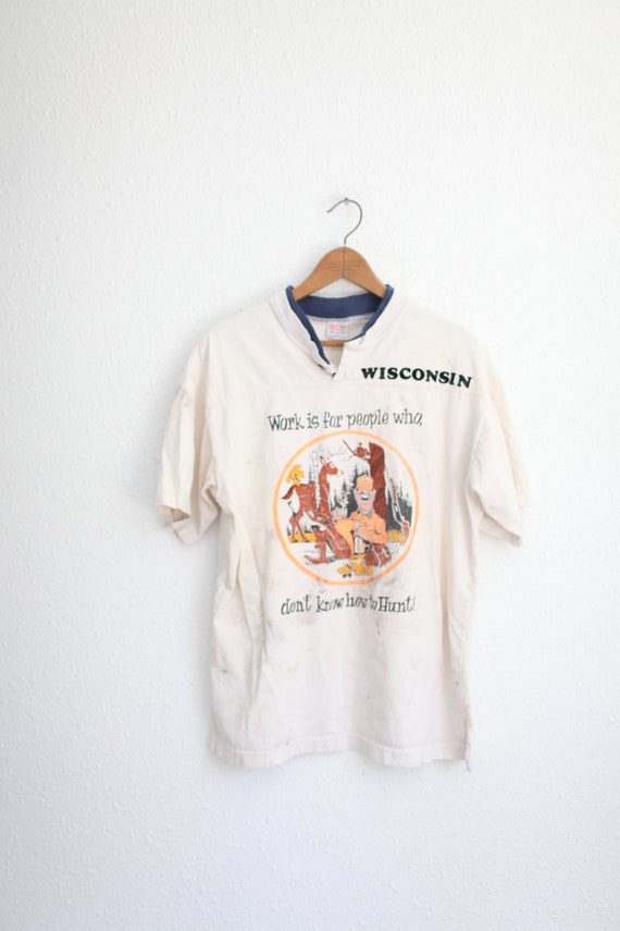 vintage 80s distressed wisconsin t shirt #0399