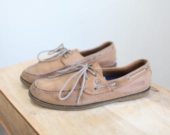 vintage 90s sperry tan leather oxfords boat shoes mens 11