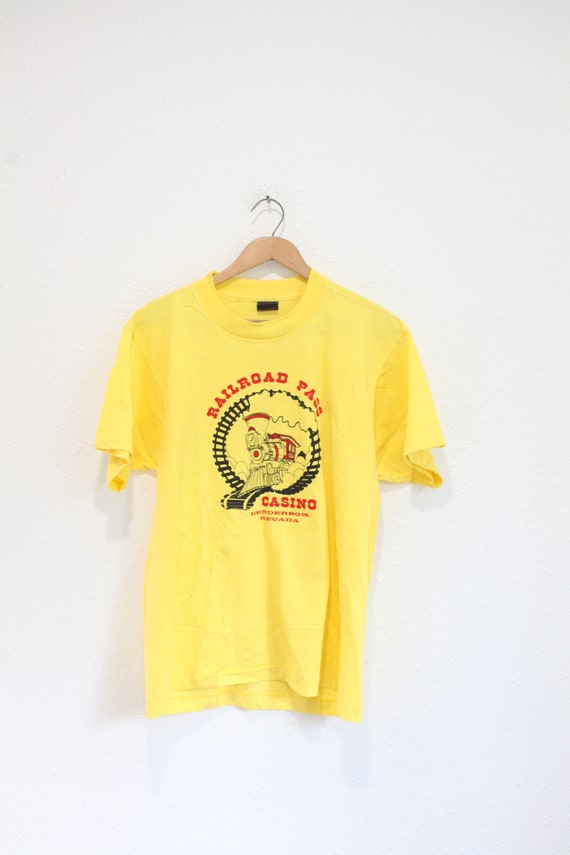 vintage 80s railroad pass casino nevada yellow  t 