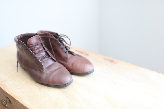 vintage 80s brown leather oxfords ankle boots lac… - image 4