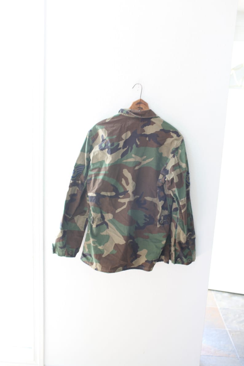 vintage distressed military fatigues camouflage camo green jacket #0196