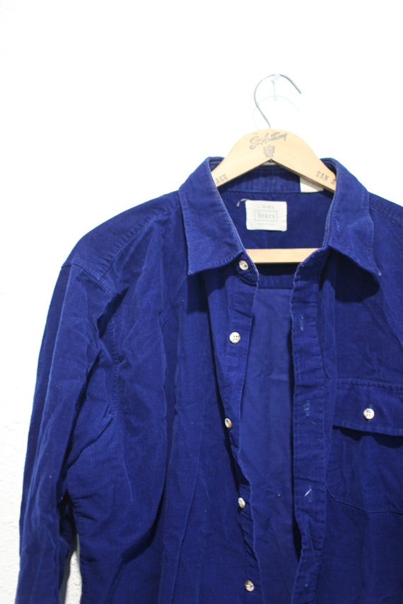 vintage navy blue corduroy  button up chambray sh… - image 2