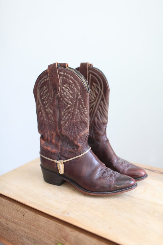 vintage 70s wrangler  brown leather cowboy boots w