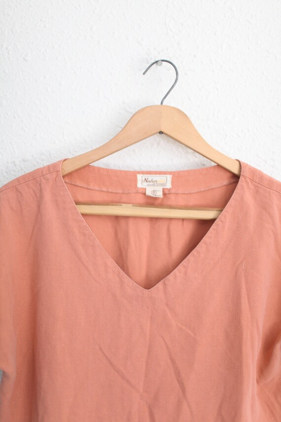 vintage 80s silk linen apricot oversized tunic to… - image 2