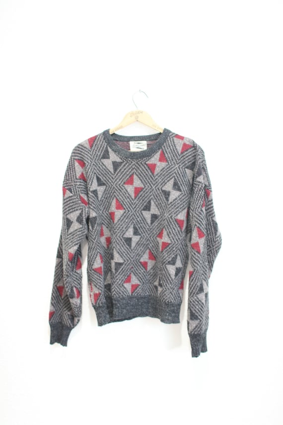 80s grunge gray and maroon knit pullover sweater #