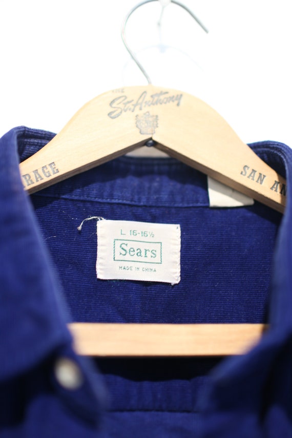 vintage navy blue corduroy  button up chambray sh… - image 3