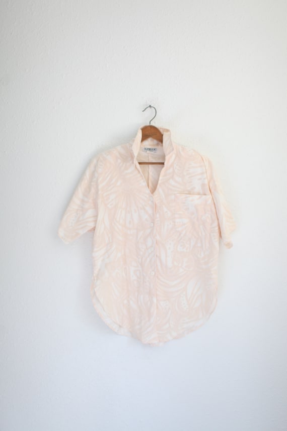 vintage 80s peach leafy oversized button up top  #