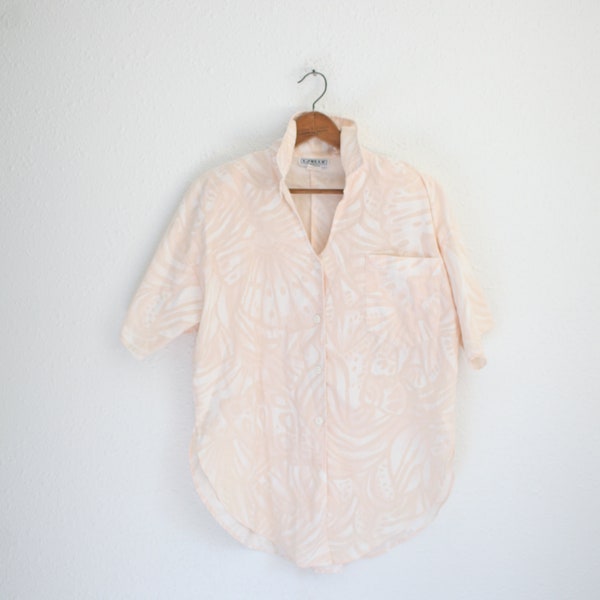 vintage 80s peach leafy oversized button up top  #0152
