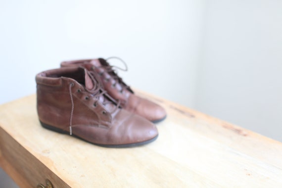 vintage 80s brown leather oxfords ankle boots lac… - image 3