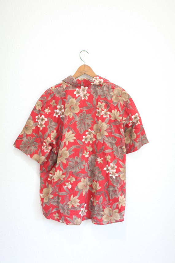 vintage  80s red Hawaiian floral boxy oversized b… - image 4