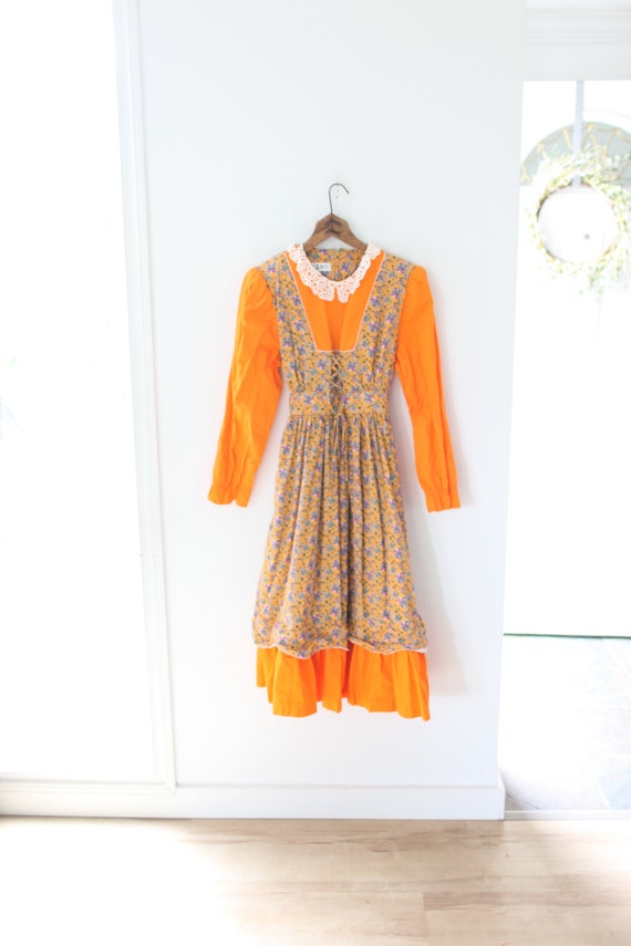 vintage orange floral white lace corset dress #0