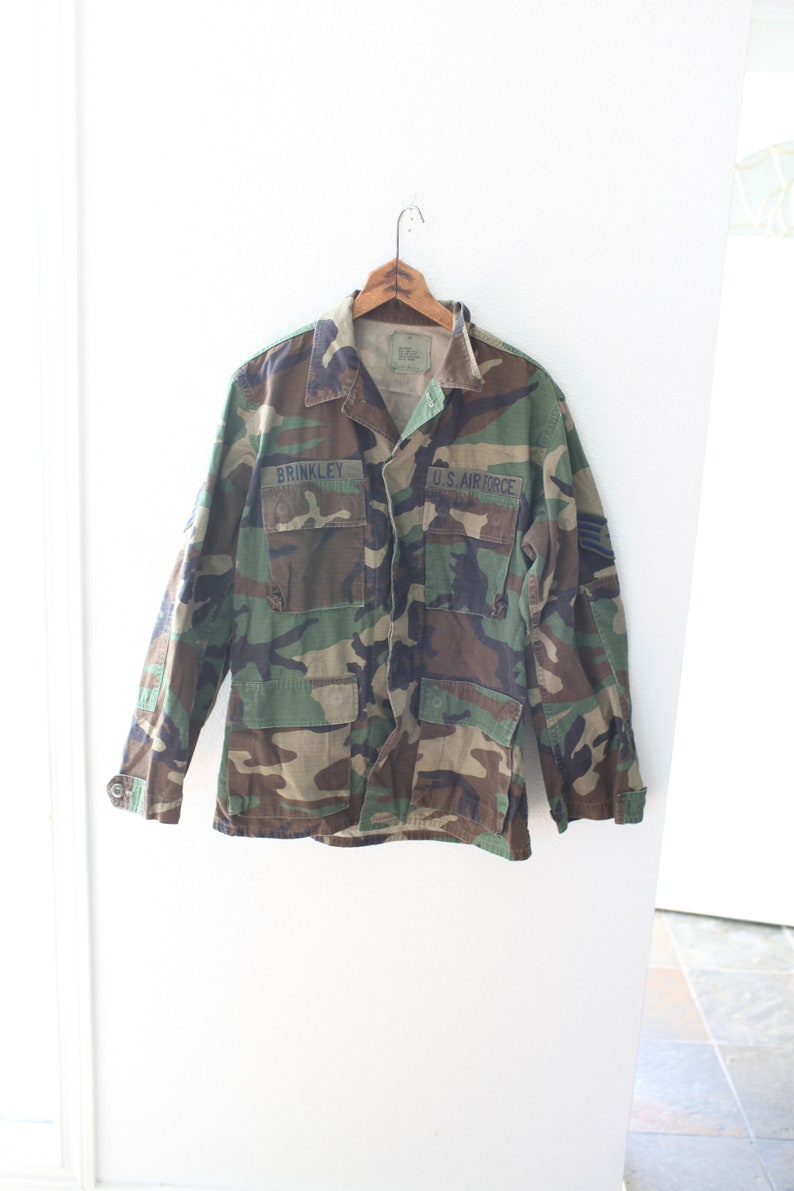 vintage distressed military fatigues camouflage camo green jacket #0196
