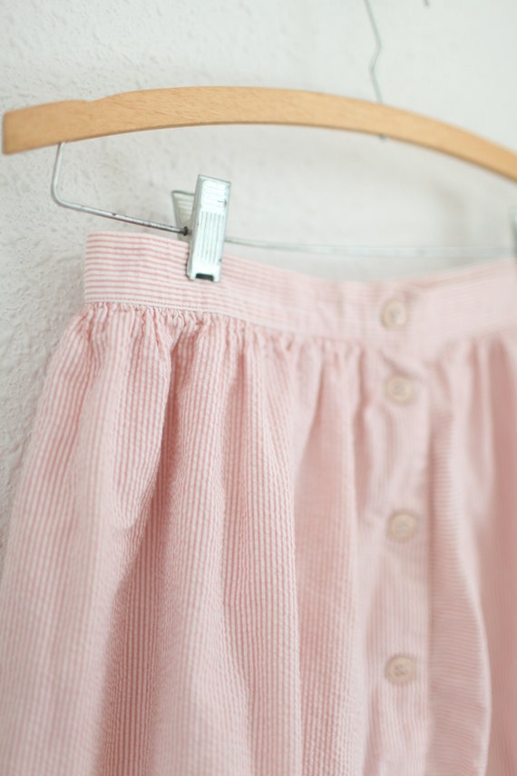 vintage 80s pink & white seersucker striped skirt… - image 3