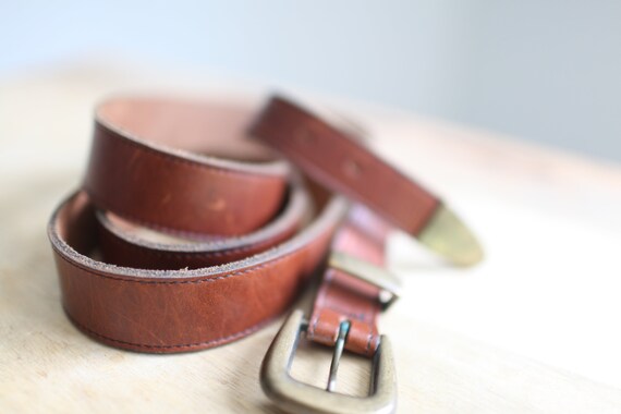 vintage 90s  brown leather belt   brass buckle - image 3