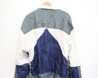 Vintage 90s Navy Blue Gray Oversized Anorak Windbreaker