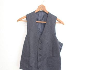 vintage 70s dominic d'bruzzi navy blue pin stripe suit vest M/L #0343