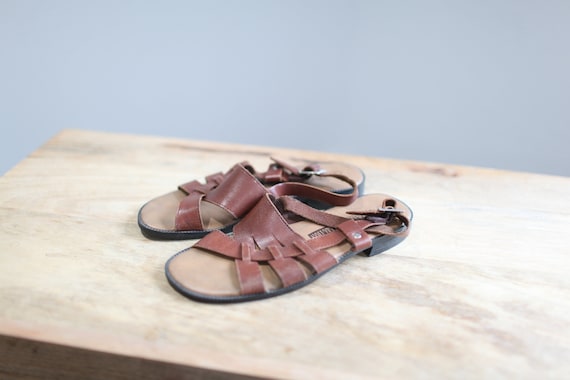 vintage 90s woven brown leather strappy sandals w… - image 1