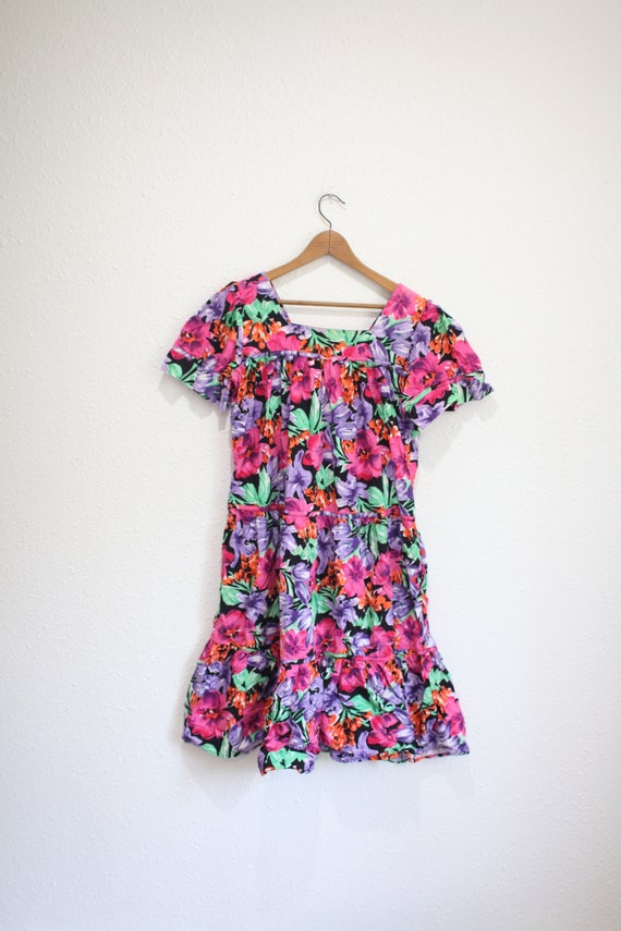 vintage  80s hawaiian black pink   floral tunic m… - image 4