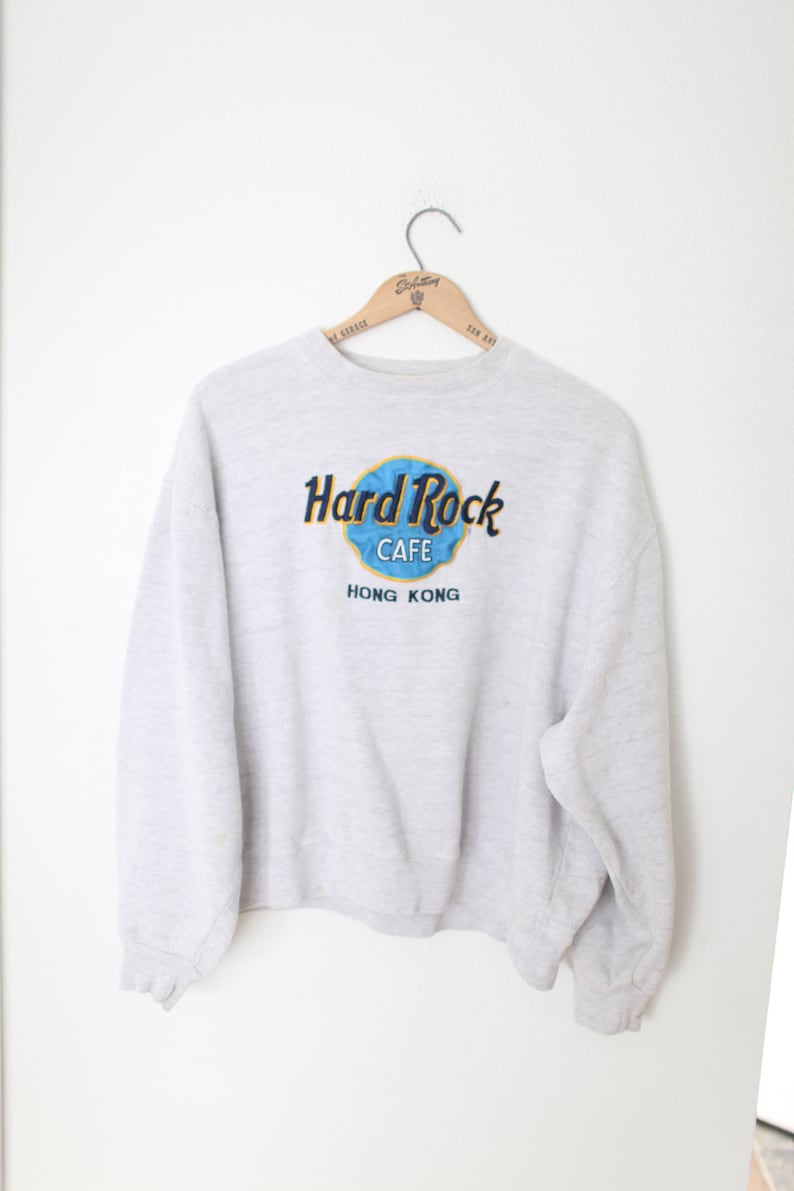 vintage hard rock cafe hong kong china heathered gray sweatshirt *a0316*