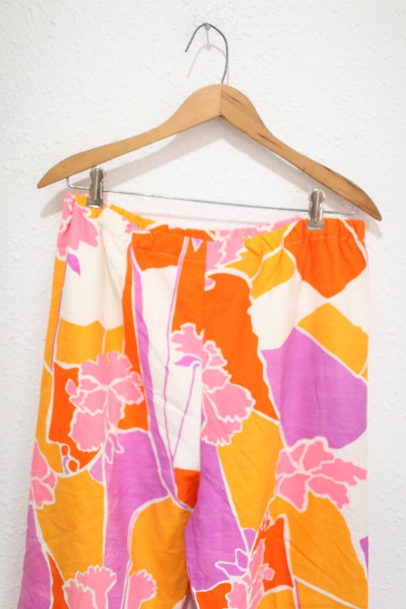 vintage 60s pink & orange retro print wide pants … - image 2