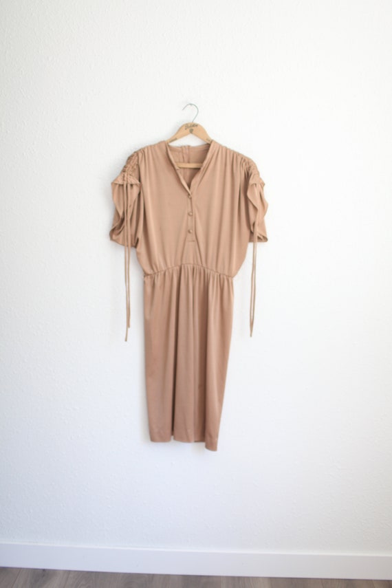 vintage 70s champagne rose gold draped dress #0314